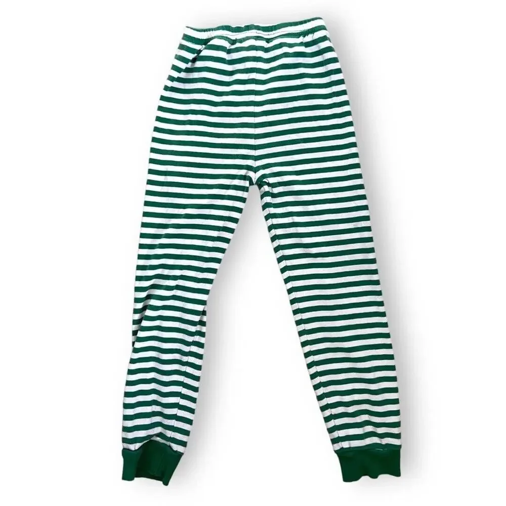 Gymboree Boys Pajamas Sz 5 Green White Mr. Claus Santa Striped Gymmies‎ Soft